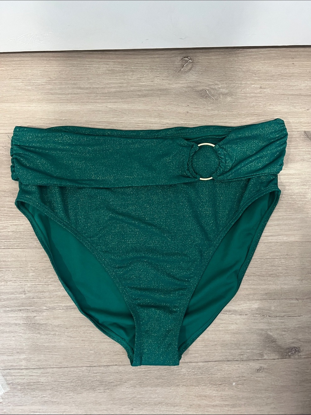 NWT High-Waist Green Bikini Bottom with Decorative Ring Size XL‎